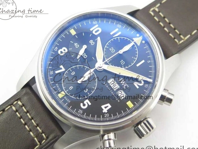 MIROTIME 0514 Pilot Chrono Spitfire IW387903 SS ZF 1:1 Best Edition Black Dial on Brown Leather Strap A OdorResistant 7127